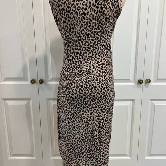 Rebecca Taylor Animal Print Sleeveless Body Con Ruched at the Hip Midi Dress - Picture 7 of 15